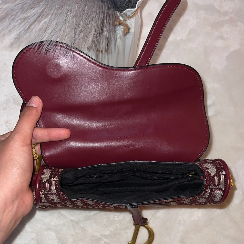 Dior Burgundy Monogram Saddle Bag - Picture 3 of 4